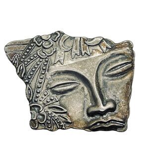 Face Brooch Pin Art Nouveau Silver Tone Fragment Style Retro Chic Aged Floral